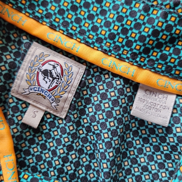 Cinch Western Pearl Snap Long Sleeve Shirt Turquoise Orange | Men's Size S - Picture 5 of 7